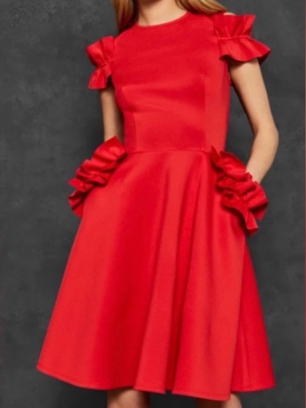 Ted Baker London Red Deneese Ruffle Cold Shoulder Dress 2